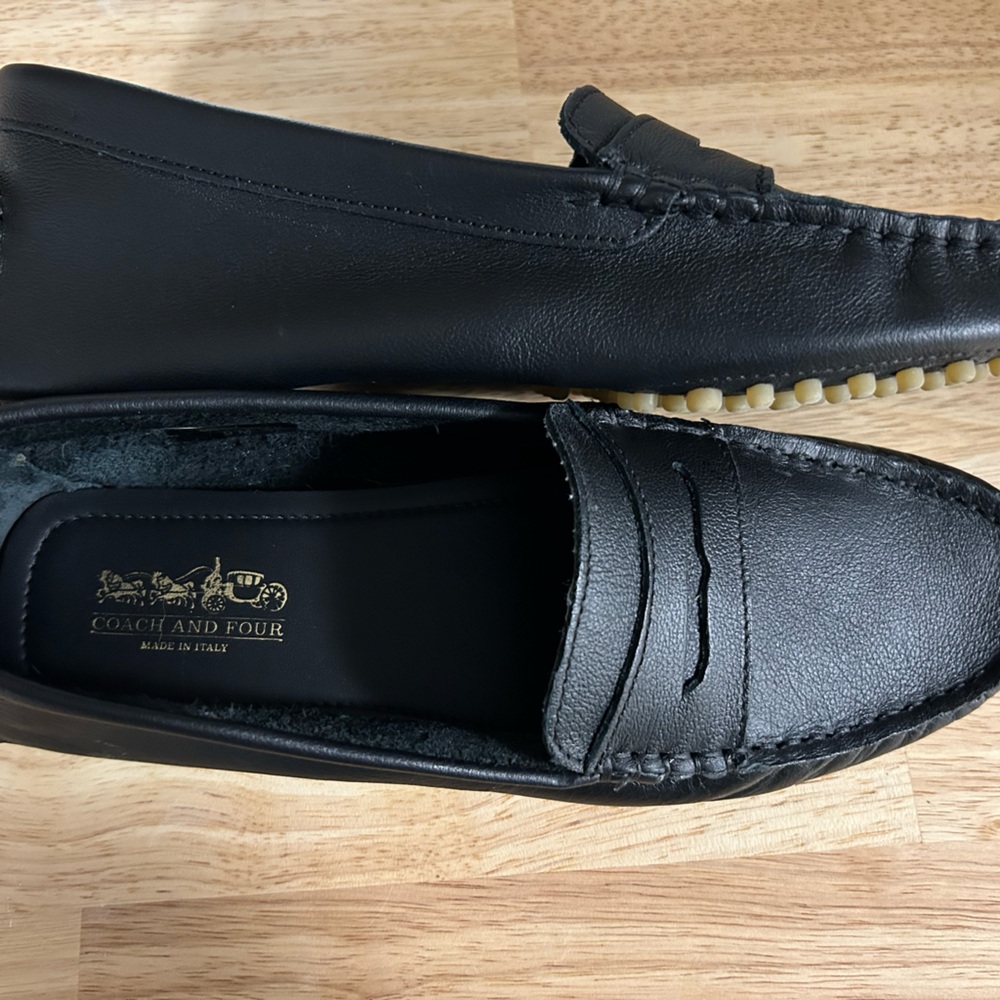 Coach and Four Black leather Alfa penny loafers size 9